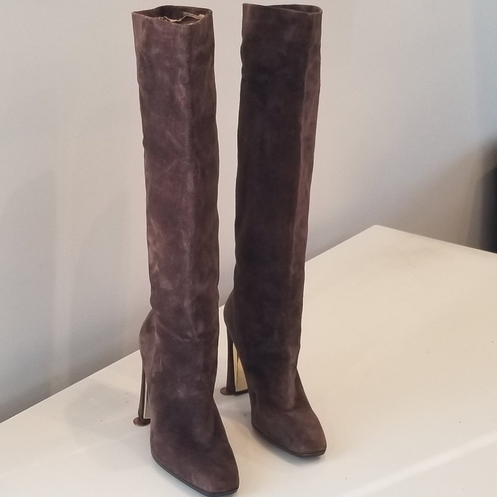 New Salvatore Ferragamo Women`s Tall Suede Boots In Brown